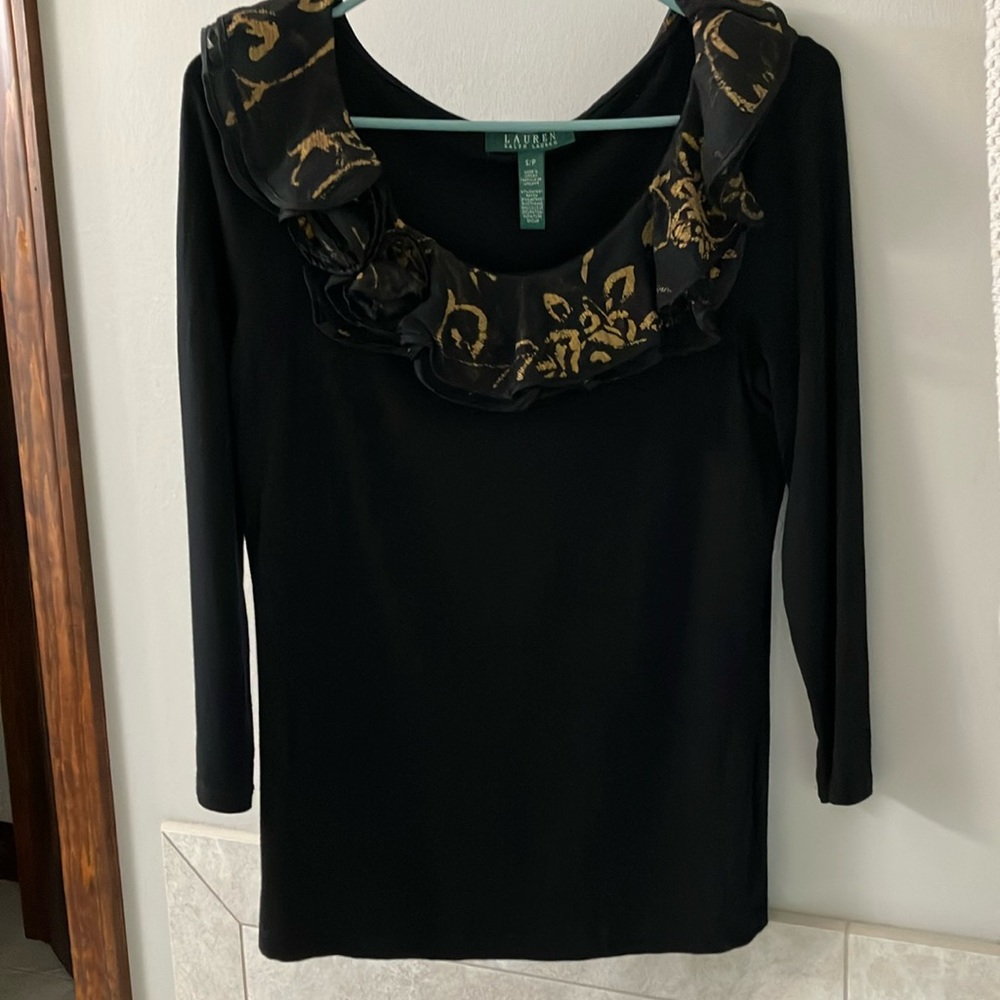 Ralph Lauren 3/4 Sleeve Ruffled Collar Top